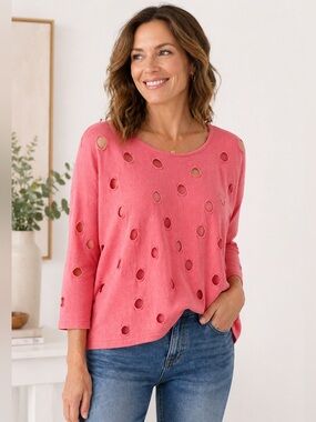 NWT French Kyss Distressed Cutout Sweater Pink and Holey Size M